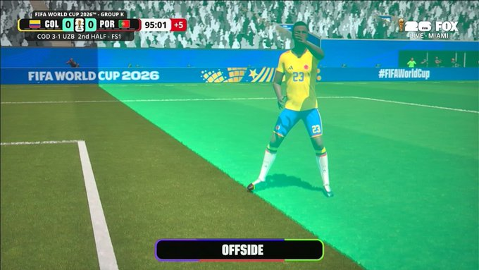 Revisión automatizada de offside en Colombia contra Portugal.